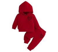 QJDFLL Saint Valentin T-Shirt à Capuche Manches Longues pour Petites Filles, Haut imprimé cœur, Pull, Pantalon, Tenue la Saint-Valentin Cadeaux Anniversaire(RD2,12-18 Months)
