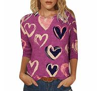 QJDFLL Saint Valentin T-Shirt à col Rond Manches Trois-Quarts pour Femmes Cadeau Anniversaire(Violet,L)