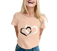 QJDFLL Saint Valentin T-Shirt à Manches Courtes et col Rond pour Femme, décontracté, la Mode, imprimé Saint-Valentin, Sports de Plein air Cadeau Meilleure(Beige,L)