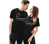 QJDFLL Saint Valentin T-Shirt à Manches Courtes pour Homme et Femme, décontracté, la Saint-Valentin, Plage, Les Vacances, imprimé Lettres Cadeau sa(Le Noir,XL)
