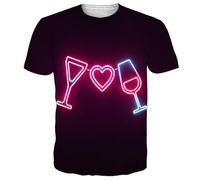 QJDFLL Saint Valentin T-Shirt à Manches Courtes pour Hommes, imprimé de la Saint-Valentin, Hauts Mode, col ajusté, décontracté, Dessus Chemise Cadeau Anniversaire(Rose Vif,L)