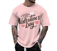 QJDFLL Saint Valentin T-Shirt à Manches Courtes pour Hommes, Pull-Over avec Lettres d Amour imprimées la Saint-Valentin Couple(Rose,XL)