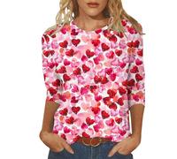 QJDFLL Saint Valentin T-Shirt à Manches ¾ imprimé spécial Saint-Valentin - décontracté col Rond Cadeau pour Un Couple d(Rose,S)