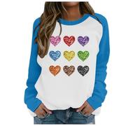 QJDFLL Saint Valentin T-Shirt à Manches Longues et col Rond pour Femme avec imprimé Saint-Patrick Cadeau Saint Valentin(Bleu Clair,XL)