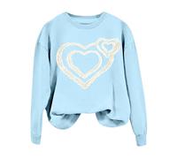 QJDFLL Saint Valentin T-Shirt à Manches Longues et col Rond pour Femme, Haut imprimé, Sweat-Shirt de Rue, Streetwear, entraînement Quotidien Domicile en Plein air(Bleu Clair,M)