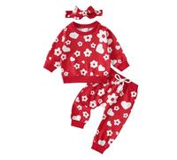 QJDFLL Saint Valentin T-shirt à manches longues pour petites filles, tenue saint-valentin avec imprimé cœur, pull, haut et pantalon cadeau copain(RD1,2-3 Years)