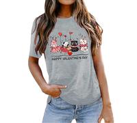 QJDFLL Saint Valentin T-Shirt Ample à col Ras du Cou imprimé Saint-Valentin pour Femme Cadeau de Saint Valentin(Light Gris,M)