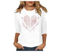 QJDFLL Saint Valentin T-Shirt décontracté à Manches 3/4 et col Rond pour Femme, imprimé Saint-Valentin, Ample Cadeau Copain(Blanc,XXL)