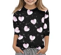 QJDFLL Saint Valentin T-Shirt décontracté à Manches 3/4 et col Rond pour Fille, imprimé Saint-Valentin, Tendance Fonctionnel Mariage(Le Noir,13-14 Ans)