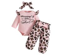 QJDFLL Saint Valentin Tenue de Saint-Valentin pour bébé fille : body à manches courtes imprimé cœur et lettres, barboteuse côtelée avec pantalon léopard bandana cadeaux(Rouge,0-3 Months)
