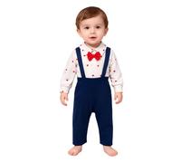 QJDFLL Saint Valentin Tenue de Saint-Valentin pour bébé garçon : Adorable Body rayé à Bretelles avec Pantalon Long, Barboteuse élégante et décontractée Nourrisson(Blanc,18-24 Months)