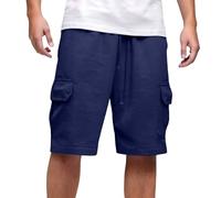 QJDFLL Short Cargo décontracté pour Homme, Couleur Unie, Taille élastique, Cordon de Serrage, pour la Plage et l'été (Navy, XXL)