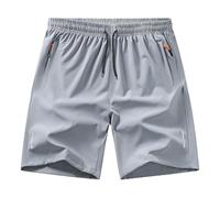 QJDFLL Short de Sport décontracté et Respirant pour Homme, Couleur Unie, avec Poches zippées, pour l'été, pour Le Quotidien (Light Gray, XXXXL)