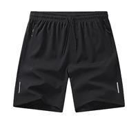 QJDFLL Short de Sport décontracté et Respirant pour Homme, Couleur Unie, avec Poches zippées, pour l'été, pour Le Quotidien (Black, XXXXL)