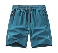 QJDFLL Short de Sport décontracté et Respirant pour Homme, Couleur Unie, avec Poches zippées, pour l'été, pour Le Quotidien (Blue, XXXL)