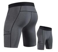 QJDFLL Short de Sport Moulant à Poches pour Homme, séchage Rapide, idéal pour l'entraînement et Le Fitness (Grey, L)