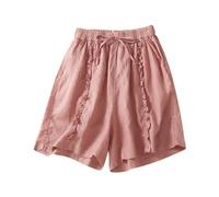 QJDFLL Short d'été en Coton et Lin pour Femmes, Taille Haute, Jambes Larges, avec Ourlet à Volants | Style rétro Vintage décontracté Ample (L)