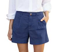QJDFLL Short en sergé Extensible pour Femme, Short en Jean Extensible, Short Chino décontracté, Taille Haute, en Denim (Navy, XXXL)