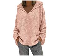 QJDFLL Solide Long Lâche Grande Capuche Mode Taille Manches Tops Femmes Pull(Rose,XL)