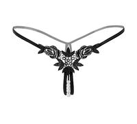 QJDFLL sous vêtement Couple Perle Slips évider Culotte Crochet à Lacets Tongs G String Lingerie sous vêtements Body Dentelle(Le Noir,M)