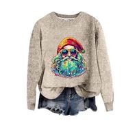 QJDFLL Sweat à Capuche col Rond avec Impression numérique 3D Aiguille épaisse pour Femme, Tendance de la Rue, Haut en Tissu épaisse, Pull Noël(Beige,XL)