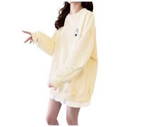 QJDFLL Sweat à Capuche tricoté Manches Longues pour Femme, Motif de Dessin animé, col du Cou(Beige,XXL)