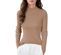 QJDFLL T-Shirt à col Semi-Haut pour Femme, Haut Polyvalent en Fil, Bande Fine, Pull tricoté, Automne et Hiver(Kaki,S)