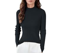 QJDFLL T-Shirt à col Semi-Haut pour Femme, Haut Polyvalent en Fil, Bande Fine, Pull tricoté, Automne et Hiver(Le Noir,XL)