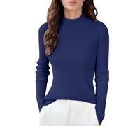 QJDFLL T-Shirt à col Semi-Haut pour Femme, Haut Polyvalent en Fil, Bande Fine, Pull tricoté, Automne et Hiver(Marine,XL)