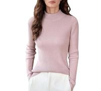 QJDFLL T-Shirt à col Semi-Haut pour Femme, Haut Polyvalent en Fil, Bande Fine, Pull tricoté, Automne et Hiver(Rose,M)