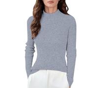 QJDFLL T-Shirt à col Semi-Haut pour Femme, Haut Polyvalent en Fil, Bande Fine, Pull tricoté, Automne et Hiver(Grey,S)