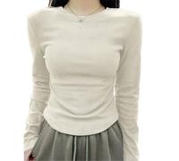 QJDFLL T-Shirt à Manches Longues et col Rond brossé pour Femme, Nouvelle Automne Hiver 2025(Beige,L)