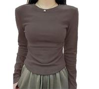 QJDFLL T-Shirt à Manches Longues et col Rond brossé pour Femme, Nouvelle Automne Hiver 2025(Café,XL)