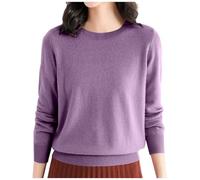 QJDFLL T-Shirt à Manches Longues et col Rond pour Femme, Haut en Laine, Couche de Base, randonnée, Pull(Dark Violet,M)