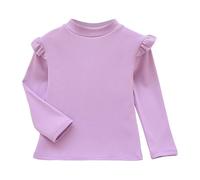 QJDFLL T-Shirt Thermique à Manches Longues et col roulé pour Fille, Haut doublé en Polaire Douce l Hiver, Chaud Confortable, Couche de Base Enfants(Violet,8-9 Ans)