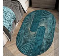 QJDTZMD Tapis Chambre Tapis de Salon Style Moderne Tapis Artistique Unique Ligne Or Clair Vert foncé émeraude, Ovale, 100 x 160 cm Tapis Doux à Poils Courts Antidérapant Intérieur
