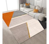 QJDTZMD Tapis Couloir 130 x 160 cm Grand Rectangulaire Salon Tapis Antidérapant Doux Moderne pour Chambre Salle à Manger Bureau Beige Orange géométrique Moderne