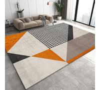 QJDTZMD Tapis de Couloir 90 x 120 cm Tapis Antidérapant Doux Lavable en Machine pour Cuisine Chambre à Coucher Salon entrée Beige Orange géométrique Moderne