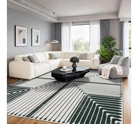 QJDTZMD Tapis de Salon 140 x 230 cm Moquette Couloir Lavable Antidérapant Intérieur Poils Courts Tapis pour Chambre Modern Geometric Green White Beige Gray