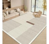 QJDTZMD Tapis de Salon 140 x 230 cm Moquette Couloir Lavable Antidérapant Intérieur Poils Courts Tapis pour Chambre Lignes géométriques Modernes Beige Marron