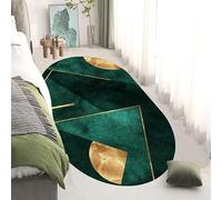 QJDTZMD Tapis de Salon, Lignes géométriques Simples émeraude Vert foncé, Ovale, 70x140 cm pour Le Salon, la Salle à Manger, la Chambre à Coucher, Le Bureau