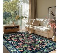 QJDTZMD Tapis Moderne 150 x 200 cm Tapis Antidérapant Lavable en Machine Doux Décoratif pour Bureau Salon Chambre à Coucher Dortoir Fleurs rétro Modernes Bleu Vert Jaune