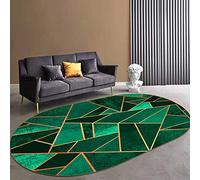 QJDTZMD Tapis Ovale Tapis Chambre Tapis de Salon Style Moderne Tapis Lignes dorées géométriques Vert foncé Vert émeraude Tapis de Salon Doux à Poils Courts Tapis 80 X 120 Cm