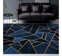 QJDTZMD Tapis pour Chambre 100 x 160 cm Tapis Antidérapant Lavable en Machine Décoration pour Entrée Salon Cuisine Salle à Manger Moderne Simple géométrique Bleu Noir