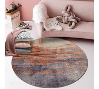 QJDTZMD Tapis Rond Tapis Moderne Salon, Salle à Manger, Chambre Rayures Orange Gris Ciment vieillies Vintage Tapis à Doux Poils Ras pour Entretien Facile 200CM