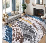 QJDTZMD Tapis Salon 120 x 170 cm Chambre Antidérapant Poils Ras Tapis Doux en Lavable pour Couloir et Cuisine Modern Abstract Blue Gray Brown Yellow White