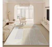 QJDTZMD Tapis Salon 130 x 160 cm Couloir Rectangulaire Tapis Antidérapant Doux Moderne pour Chambre Salle à Manger Bureau Lignes géométriques Modernes Beige Jaune Bleu