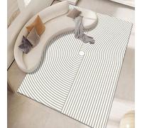 QJDTZMD Tapis Salon 130 x 160 cm Couloir Rectangulaire Tapis Antidérapant Doux Moderne pour Chambre Salle à Manger Bureau Lignes géométriques Modernes Beige Marron