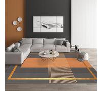 QJDTZMD Tapis Salon 150 x 180 cm Tapis Chambre à Coucher Antidérapant Poils Courts Lavable en Machine pour Cuisine Couloir Lignes géométriques Modernes Gris Orange