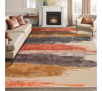 QJDTZMD Tapis Salon 150 x 180 cm Tapis Chambre à Coucher Antidérapant Poils Courts Lavable en Machine pour Cuisine Couloir Modern Abstract Beige Gray Orange Brown Red